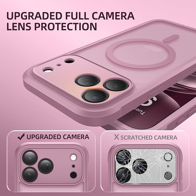 BERFY for iPhone 17 Pro Max Case, Compatible with MagSafe, Built-in Glass Screen Protector, Camera Protection, Shockproof Full Body Phone case 6.9", Translucent Palevioletred