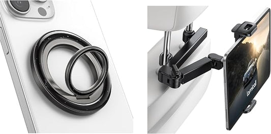 Lamicall Midnight Black Magnetic Phone Ring Holder + Car Headrest Tablet Holder