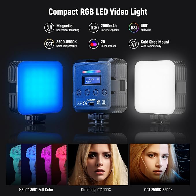 NEEWER Vlogging Kit for Phone with RGB LED Light/Lavalier Wireless Microphone System/Selfie Stick Phone Tripod, Content Creator Essentials for iPhone Android Podcast YouTube, PA048