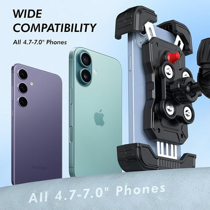 Motorcycle Phone Holder - [Metal Tie Rod] with Vibration Dampener, Adjustable Handlebar Bike Cell Phone Mount, Motorcycle Bicycle E-Bike Scooter Fit iPhone 16/15/14/13 Pro Max, 4.7-7.0" Phones