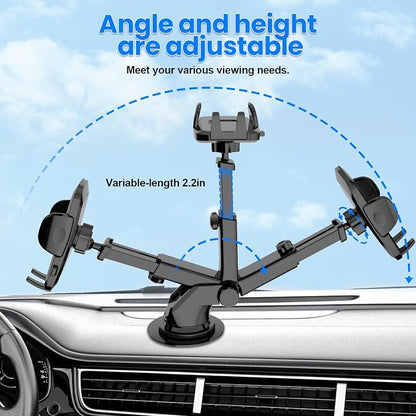 Car Phone Holder [2026 Updated Suction Cup] Long Arm 360°Rotation Phone Mount for Car Windshield Compatible with iPhone 17 Pro Max and Most Smartphones (Black)
