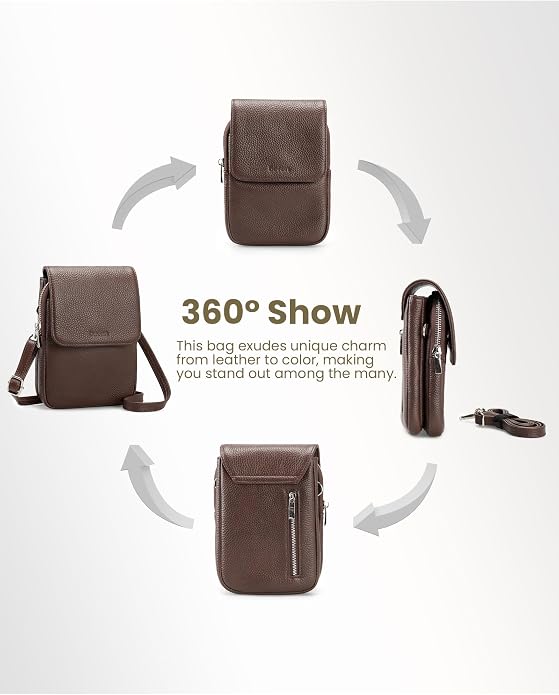 befen Genuine Leather Small Crossbody Bags for Women, Cell Phone Cross body Purse Bag with RFID Blocking Card Slots