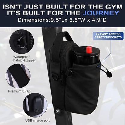 Magnetic Gym Sling Bag for Men & Women | Waterproof Travel Bag with Bottle Holder, USB Port, Adjustable Strap & Phone Pocket (MAX 50oz / 1.5L Bottle)