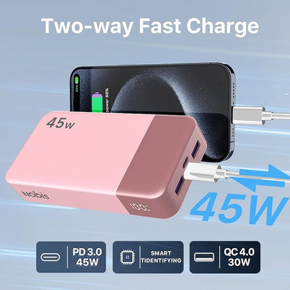 NOBIS Portable Charger 45W 20000mAh Power Bank Fast Charging | 2C+2A Battery Pack with C to C Cable, Battery Bank with Digital Display for iPhone Android Laptop etc