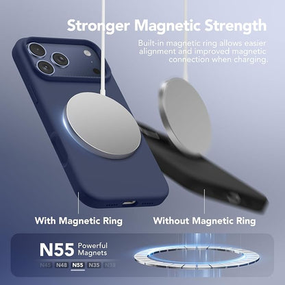 GONEZ Magnetic for iPhone 17 Pro Case, Compatible with MagSafe, [Screen Protector + Camera Lens Protector], Liquid Silicone Anti-Scratch Shockproof Protective Phone Case 6.3 inch, Navy Blue