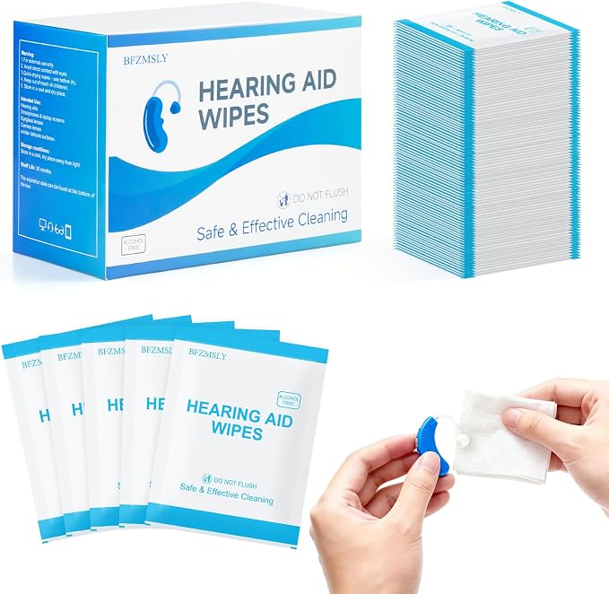 Hearing Aid Cleaning Wipes, Alcohol-Free Individually Wrapped Towelettes for Hearing Aids, Earbuds, Earphones, Headphones & Electronic Devices – Removes Earwax & Dust – Large 4.7" x 6" – 200 Count