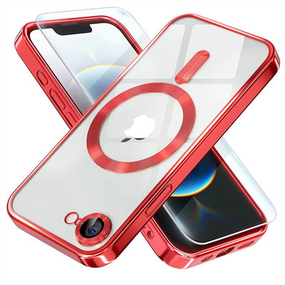 Misea Magnetic for iPhone 17e / 16e Case Compatible with MagSafe [Never Yellowing] [Military Grade Drop Protection] Full Camera Lens Protector Plating Soft Clear Phone Case for Women 6.1 inch, Red
