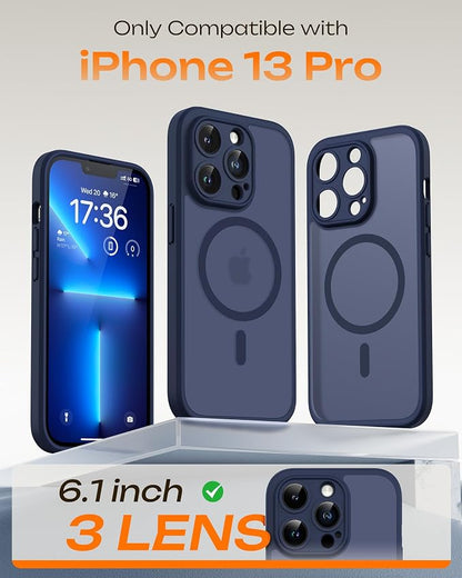 TOCOL for Phone 13 Pro Case, Compatible with Magsafe Charger, Full Camera Protection, Drop Protection, Translucent Matte Phone Case for iPhone 13 Pro 6.1 inch (Dark Blue)