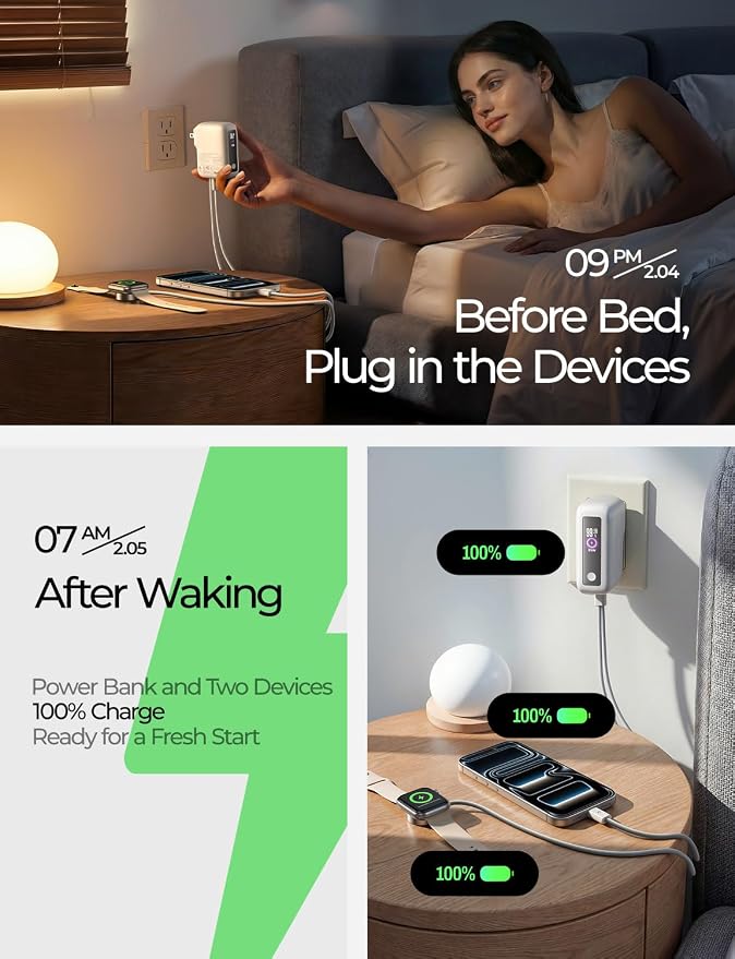 LISEN 35W Super Fast Charger 6800mAh Power Bank for Samsung Galaxy S26 S25 Ultra,USB-C Only, Travel Essential for Moms Age 35-45 Power Bank AC Plug 3.3FT Cable for iPhone 17 16 15 Pro Max,Pixel 10 Pro