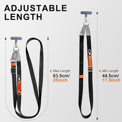 Phone Lanyard Crossbody with 2 Phone Tabs, Adjustable Anti Theft Phone Strap for iPhone & Android, Universal Skin-Friendly Cell Phone Neck Lanyard for Travel Hiking Cycling Shopping (Black)