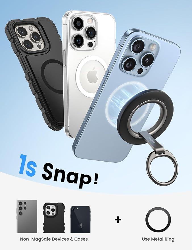 Lamicall for MagSafe Magnetic Phone Ring Grip - 360° Rotation Finger Grip Holder Stand, Super Magnet Cell Phone Kickstand Ring, Mag Safe Accessories for iPhone 17e 16 15 14 13 12 Pro Max Air, Androids