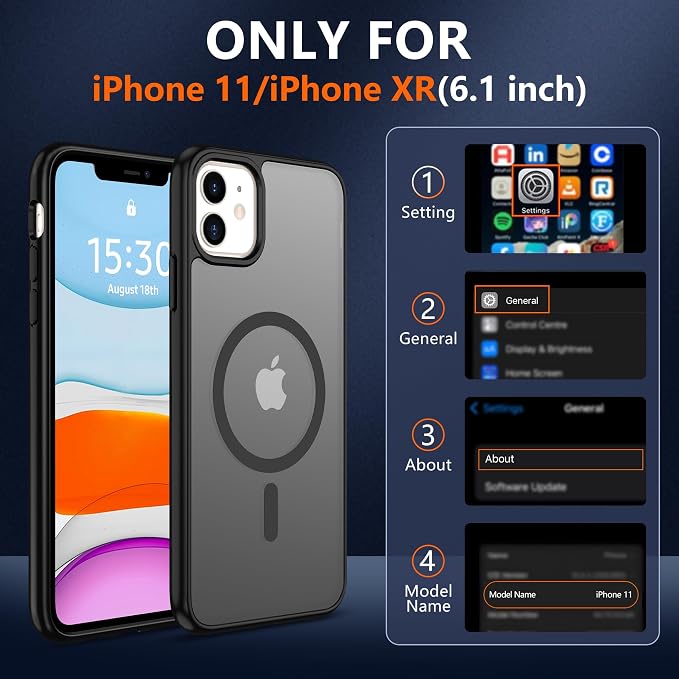 Pilaru for iPhone 11 Case & iPhone XR Case [Compatible with Magsafe] Translucent Matte Magnetic Case with Screen Protector,SlimThin Shockproof Protective Cover for iPhone 11 & iPhone XR-Black