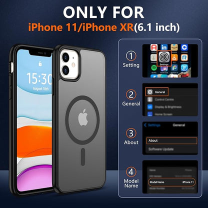 Pilaru for iPhone 11 Case & iPhone XR Case [Compatible with Magsafe] Translucent Matte Magnetic Case with Screen Protector,SlimThin Shockproof Protective Cover for iPhone 11 & iPhone XR-Black