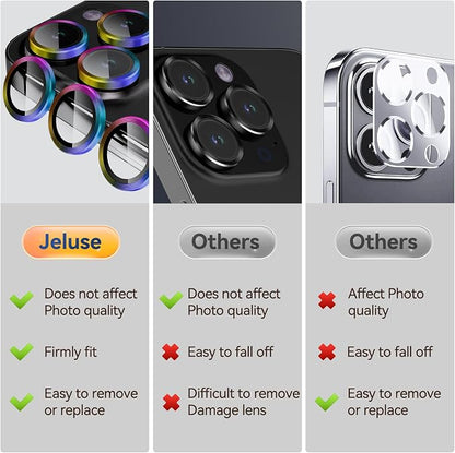 Jeluse Camera Lens Protector for iPhone 17 Pro Max/17 Pro/16 Pro Max/16 Pro/15 Pro Max/15 Pro/14 Pro Max/14 Pro, 9H Tempered Glass Screen Protector Cover Alignment Kit Metal Individual Ring