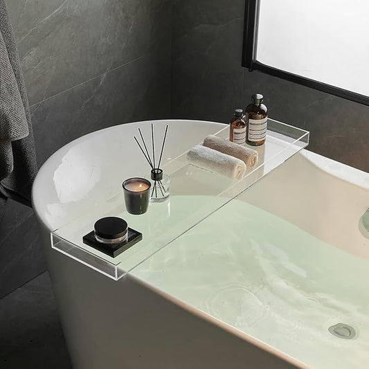 Clear Bathtub Tray AcrylicTub Rack - Bath Tub Shelf for Bathroom to Hold Book, Phone, Candle, Wine & Tablet - Waterproof Caddy Bathroom Accessories, Beelee BA0033