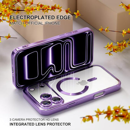Misea Magnetic for iPhone 17 Pro Case Compatible with MagSafe [Never Yellowing] [Military Grade Drop Protection] Full Camera Lens Protector Plating Soft Clear Phone Case for Women, Lavender Purple
