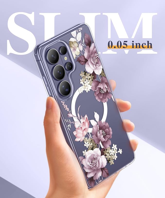GVIEWIN for Samsung Galaxy S26 Ultra Case Compatible with MagSafe, Clear Floral Shockproof Protective Women Phone Case, Non-Yellowing, Screen &Camera Lens Protector for S26 Ultra 6.9", Cherry Blossoms