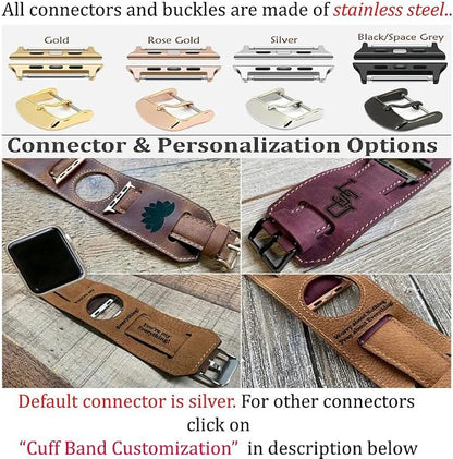 HARDISTON Cuff Watch Band Compatible with Apple 42mm (Ser.10) for Men & Women, Handmade Genuine Leather, Compatible with iWatch Series 11 10 9 8 7 6 5 4 3 2 1 SE Ultra, Wristband, Small/Band-Brown