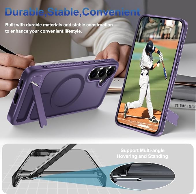 for Samsung Galaxy S25 FE Case with Screen Protector+Lanyard Wrist Strap,Magnetic Translucent Matte Rugged Slim Phone Cover Built in Invisible Kickstand [Fit for MagSafe],2025 Purple