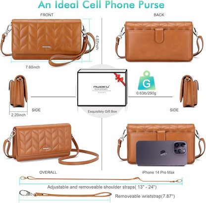nuoku Women Small Crossbody Bag Cellphone Purse Wallet with RFID Card Slots 2 Straps Wristlet