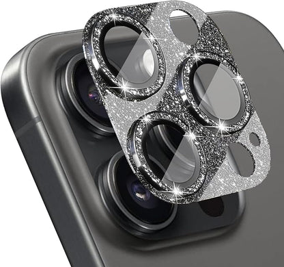 Camera Lens Protector for iPhone 16 Pro/iPhone 16 Pro Max, Glitter Camera Cover with 9H Tempered Glass Metal Ring, Lens Protector for iPhone 16 Pro/16 Pro Max (Glitter- Black)