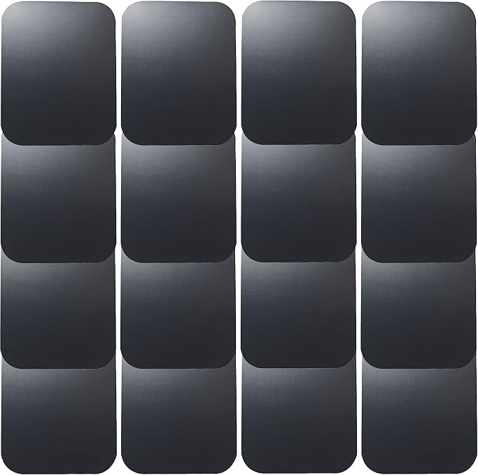 SALEX Replacement Metal Plates Set 16 Pack for Magnetic Car Mount. Kit of 16 Magnets for Back of Phone Case. Black Rectangular Iron Stickers Without Holes Discs. 3M Adhesive Backing Steel Sheets.