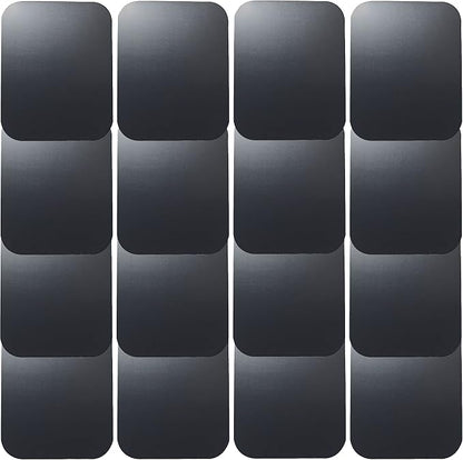 SALEX Replacement Metal Plates Set 16 Pack for Magnetic Car Mount. Kit of 16 Magnets for Back of Phone Case. Black Rectangular Iron Stickers Without Holes Discs. 3M Adhesive Backing Steel Sheets.