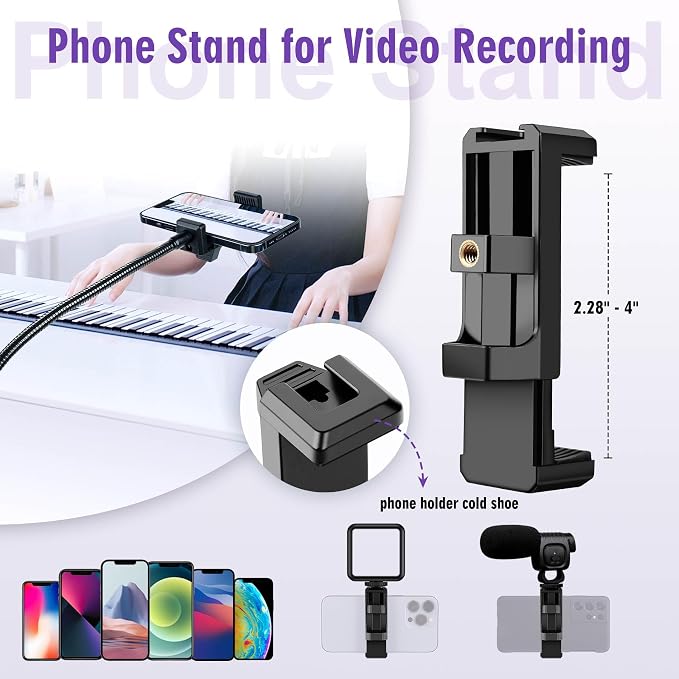 80" Phone Tripod, Selfie Stick Cellphone Tripod, Aluminum Tripods Stand for Video Photo Vlog, Travel Tripods with Gooseneck Remote Phone Holder, Compatible with iPhone Android Smartphone