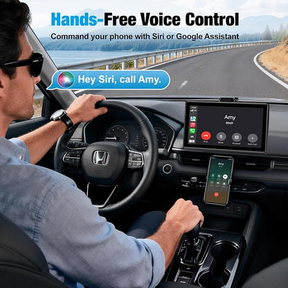 7 inch Carplay Screen for Car - Supports Wireless Apple Carplay & Android Auto, Portable Touchscreen with Bluetooth, Navigation, Voice Control, Mirror Link,Universal for All Cars (Black)