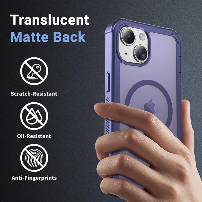 jaroco Magnetic for iPhone 13 Case, [Compatible with MagSafe][Military Grade Drop Protection][Heavy Duty Protection][Non-Slip][Shockproof] 2-Layer Durable Bumper Phone Case 6.1''-Dark Purple