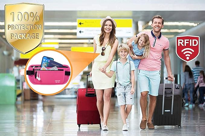 Travel Money Belt - Slim Passport Holder Travel Wallet with RFID Blocking Travel Pouch Undercover Fanny Pack for Women
