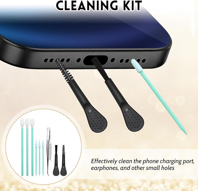 Mobile Phone Speaker Metal Dust Mesh, typeC Charging Port dust Plug, USB C Cleaning Brush Cleaning Tool Set for iPhone 17 Pro (Black)