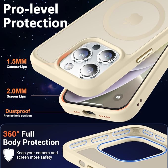 MOCCA Strong Magnetic for iPhone 14 Pro Case, [Compatible with Magsafe][13FT Military Drop Protection] Slim Translucent Matte Shockproof Case for iPhone 14 Pro Phone Case 6.1'', Light Gold