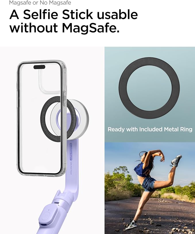 Spigen Selfie Stick Tripod Stand with Bluetooth Remote Control Shutter 24" Extendable Compatible with MagSafe iPhone 17/16/15/14/13/12 Pixelsnap Pixel 10 Series & More - Lavender (S571W)