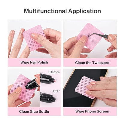 MelodySusie 600Pcs Lint Free Nail Pink Wipes Super Absorbent Soft Non-Woven for Fingernail Polish Remover and Eyelash Extension Wipes for Nail Art