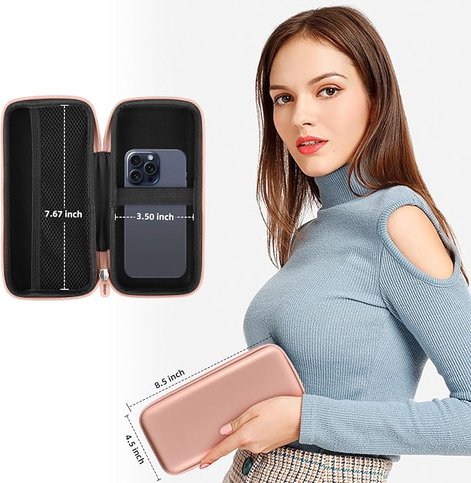 iMangoo Travel Essential Electronics Organizer Pouch Charger Case, Shockproof Dual Zipper Power Bank Cables Tech Accessories Purse, Men & Women Travel Must Have Storage Bag, 8.5x4.5x2 inch Rose Gold