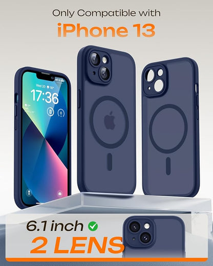 TOCOL Magnetic for iPhone 13 Case, Upgraded Full Camera Protection, Compatible with Magsafe, Drop Protection, Translucent Matte Back Bumper Phone Cover 6.1-Inch (Dark Blue)