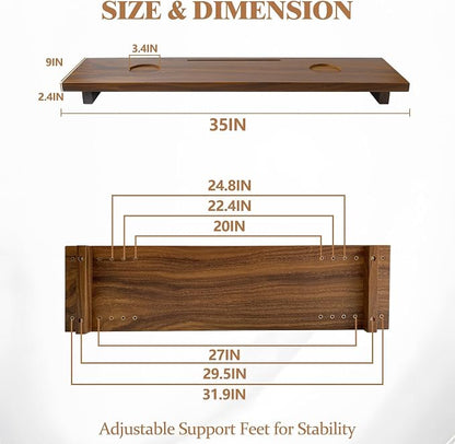Walnut Bathtub Tray (35"x9"x2.5"), Luxury Bath Tray for Tub | Anti-Tip Adjustable Bathtub Trays for House Warming Gifts