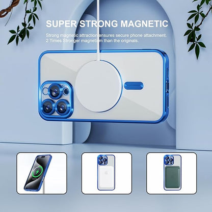 Misea Magnetic for iPhone 16 Pro Case Compatible with MagSafe [Never Yellowing] [Military Grade Drop Protection] Full Camera Lens Protector Plating Soft Clear Phone Case for Women 6.3", Deep Blue