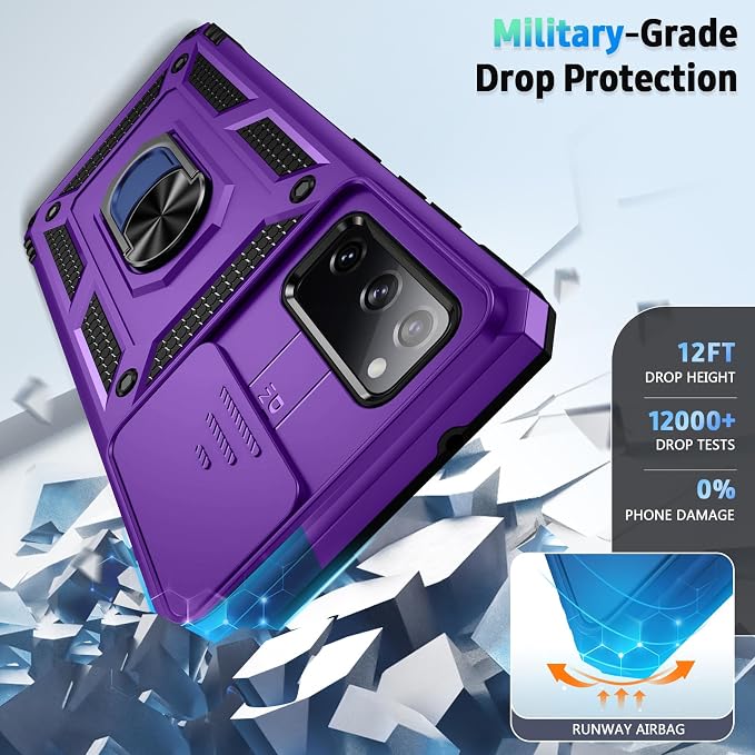 Weycolor for Samsung Galaxy S20 FE 5G Case with Camera Lens Cover, HD Screen Protector, 10 FT Military Grade Drop Protection, Magnetic Ring Holder Kickstand Protective Phone Case, Deep Purple