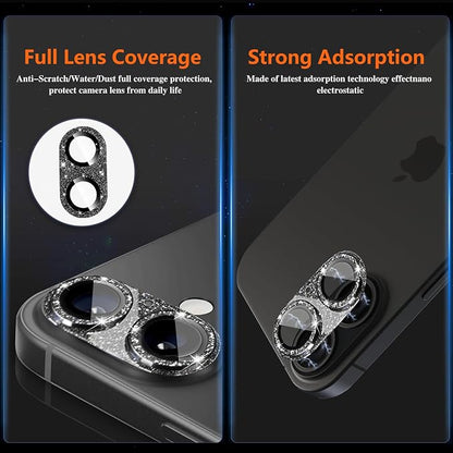 Camera Lens Protector for iPhone 16/iPhone 16 Plus, Bling Glitter Camera Cover with 9H Tempered Glass Metal Ring, Anti-Scratch Lens Protector for iPhone 16/iPhone 16 Plus (Glitter - Black)
