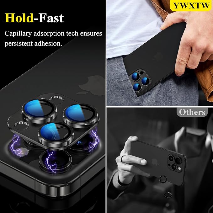 YWXTW for iPhone 16 Pro/iPhone 16 Pro Max Camera Lens Protector, [1:1 Perfect Fit] Matte Metal Anti Scratch Tempered Glass Camera Screen Protector Accessories, Case Friendly (Black Titanium)