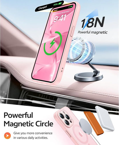 FNTCASE for iPhone 15 Pro Max Case: [Compatible with Magsafe] Translucent Matte Cases with [Full Camera Protection] [Screen Protector] Military Grade Shockproof Protective Phone Cover - Light Pink