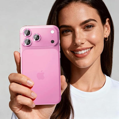 Compatible for iPhone 17/17 Pro/iPhone 17 Pro Max Camera Lens Protector Bling, Cute Sparkle Glitter Camera Cover for Women, Individual Ring, Anti-Scratch (3 Protectors + 1 Extra), Pink