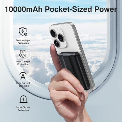 AOGUERBE for MagSafe Portable Charger, 10000mAh Magnetic Power Bank 22.5W Fast Charging, Mini Battery Pack Wireless with LED Display&Foldable Stand for iPhone 17/16/15/14/13/12 Series (Obsidian Black)