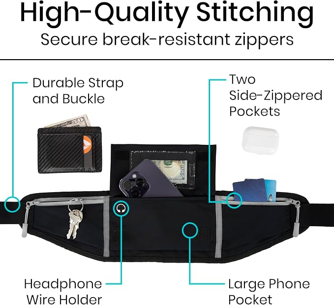 Vive Running Belt Fanny Pack for Women, Men, Kids, Adults, Jogging, Workouts- Waterproof Runners Reflective Waist Pack Bag with Phone Holder - for Fitness, Exercise, Gym, Hiking, Travel, Running Gift
