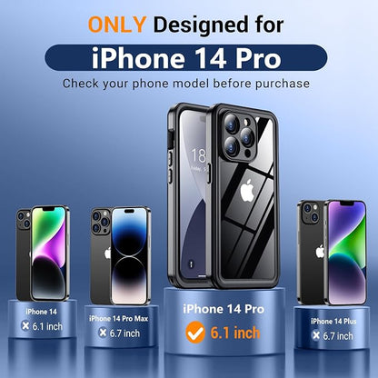 Temdan Magnetic for iPhone 14 Pro Case Waterproof, Built-in Screen Protector[IP68 Underwater][Compatible with MagSafe][Full Body Shockproof][Military Dropproof] Case for iPhone 14 Pro-Black/Clear
