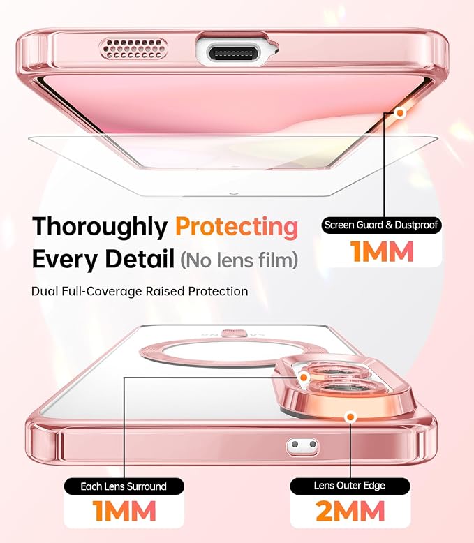 Meifigno Designed for Samsung Galaxy S25 Edge Case, [Compatible with MagSafe] [2X Screen Protectors] [Glitter Card & Wrist Strap] Surround Raised Lens Protection Slim Case for S25 Edge 6.7", Rose Gold