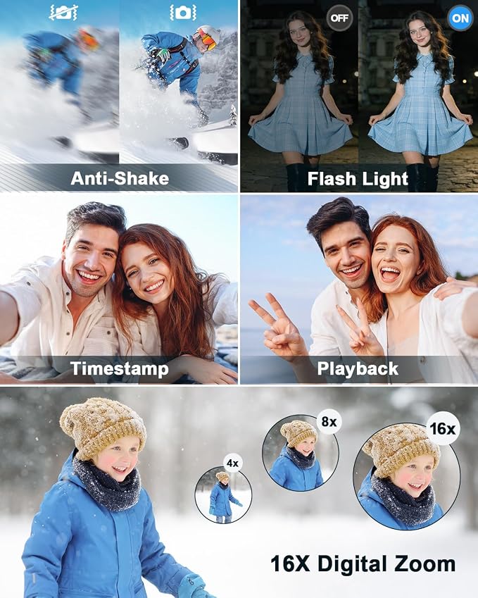 4K Digital Camera with WiFi 64MP Autofocus Vlogging Camera Compact Travel Cameras for Photography, 3" 180° Flip Screen 16X Zoom Flash Anti-Shake, Point and Shoot Camera for Beginner, Easy to Use