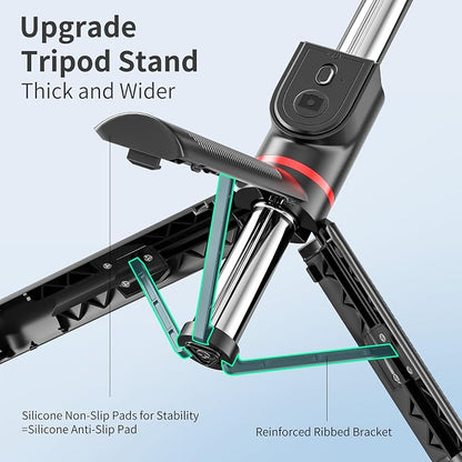 Selfie Stick for iPhone, 360°Rotating Tripod for Phone with Detachable Remote, Portable Phone Tripod Stand for Video Recording, Compact & Lightweight